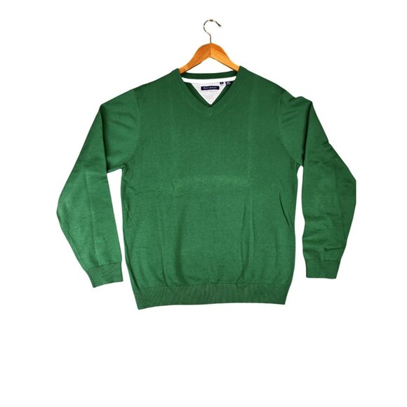 Report Collection Mens L Sweater Green V Neck Pullover 100% Cotton Golf Classic - Picture 9 of 10